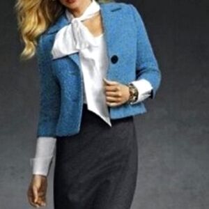 Cabi - The Charming Jacket Wool Blend Boucle Blazer 3/4 Sleeve Turquoise Blue 6
